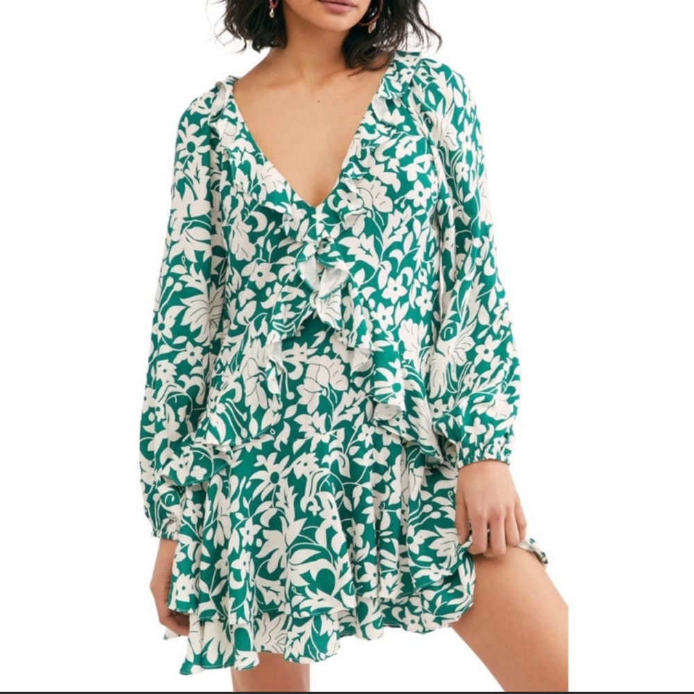 Free People Green Floral Dress Size L